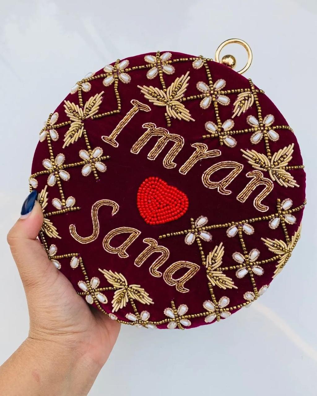 Embroidery Round Shape Clutch with Bangle