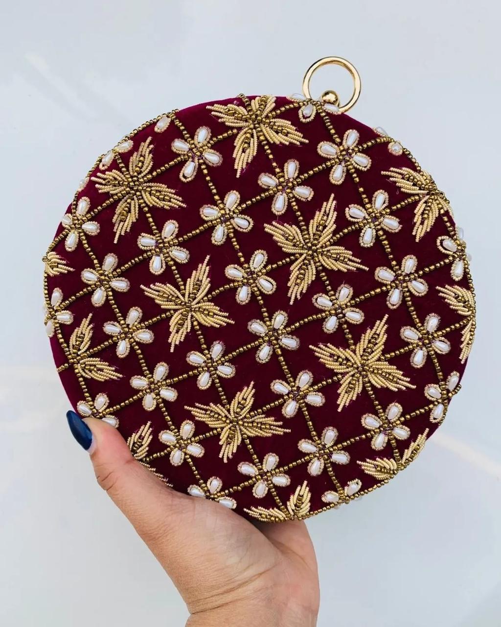 Embroidery Round Shape Clutch with Bangle