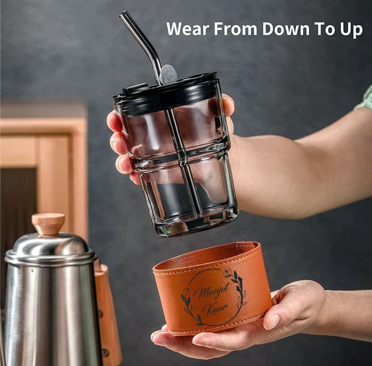 Glass Tumbler Mug with Lid and Straw